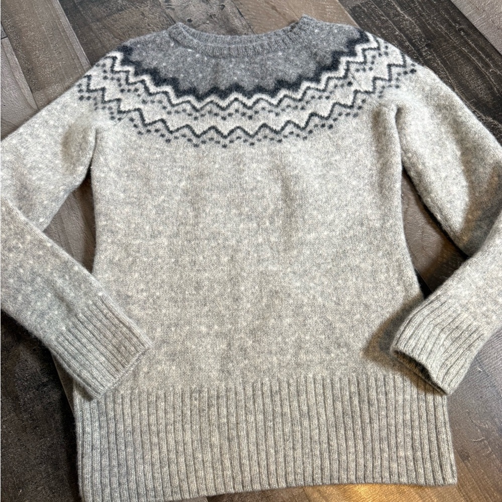Fjallraven Ovik Nordic 100% Wool Sweater Gray Fair Isle Yoke‎ Outdoor Hiking